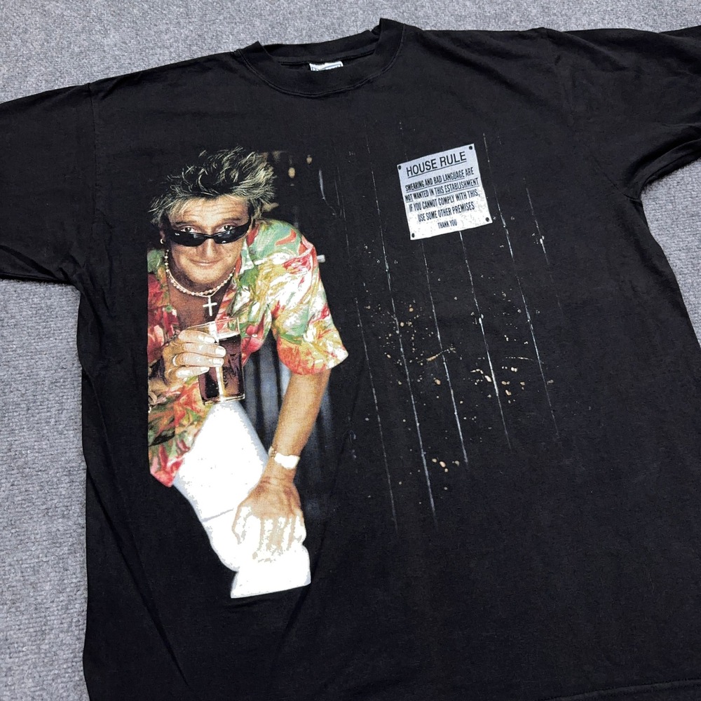 Vintage Rod Stewart T-Shirt Mens XL Black 1999 All Rod All Night Tour House Rule